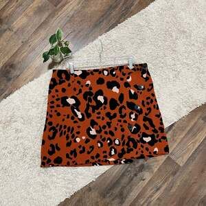 Anthropologie Maeve XL Leopard Print Knit Button Front Wrap Style Mini Skirt